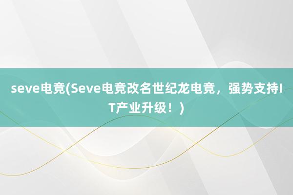 seve电竞(Seve电竞改名世纪龙电竞，强势支持IT产业升级！)