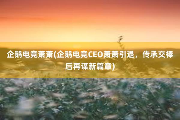 企鹅电竞萧萧(企鹅电竞CEO萧萧引退，传承交棒后再谋新篇章)