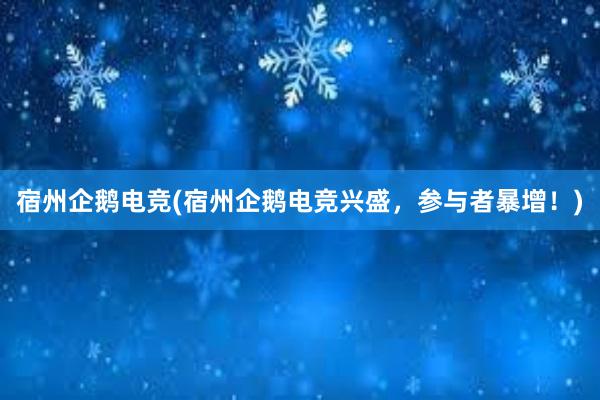 宿州企鹅电竞(宿州企鹅电竞兴盛，参与者暴增！)