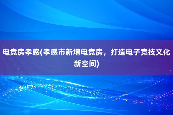 电竞房孝感(孝感市新增电竞房，打造电子竞技文化新空间)