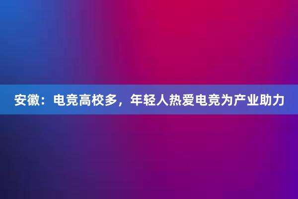 安徽：电竞高校多，年轻人热爱电竞为产业助力